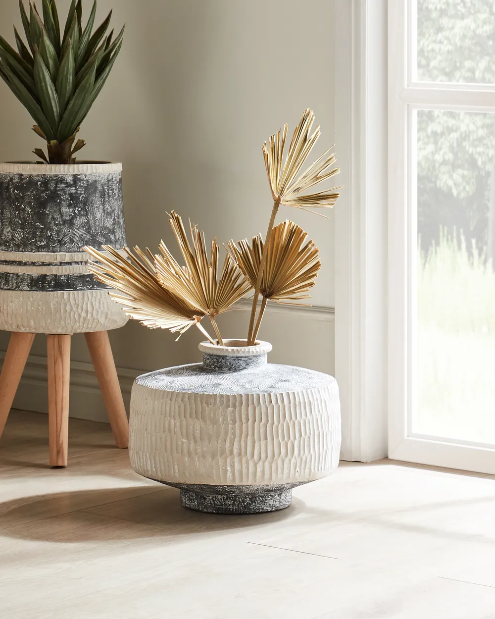 Flower Vase DEKSATI 32 cm Ceramic Beige