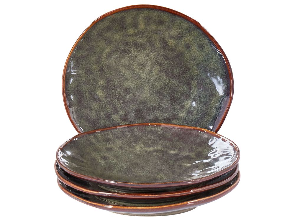 Set med 4 assietter THYME Stengods Mörkgrön 22 cm