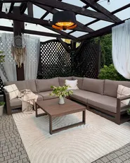 Garden Corner Sofa with Table 5 Seater TIMOR Modular Certified Acacia Wood Dark Brown_1076678