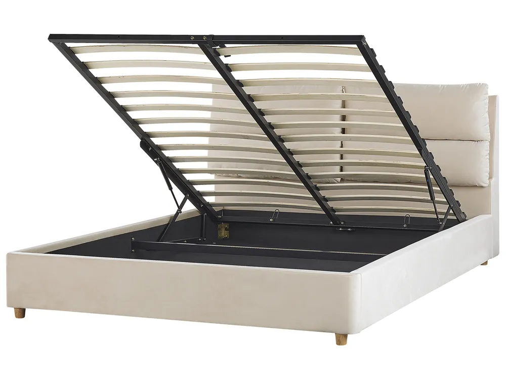 Ottoman Bed BATILLY Velvet Light Beige 160 x 200 cm (EU King Size)