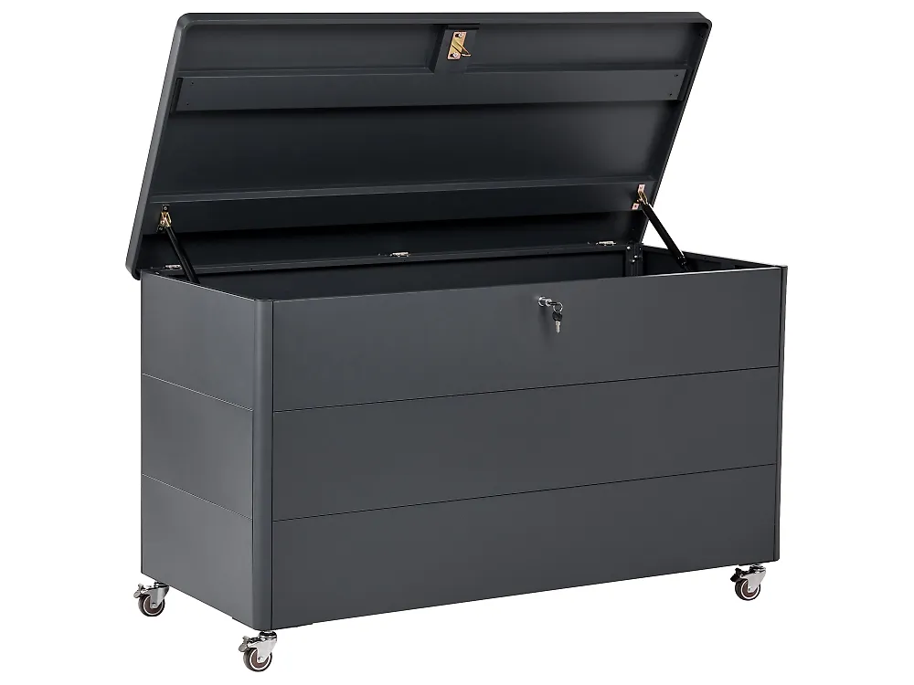 Oppbevaringsboks KYMI 136 cm 55 cm Metall med hjul Mørkegrå_1173666