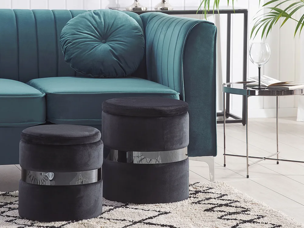 Set of 2 Storage Pouffes DORIS Velvet Black