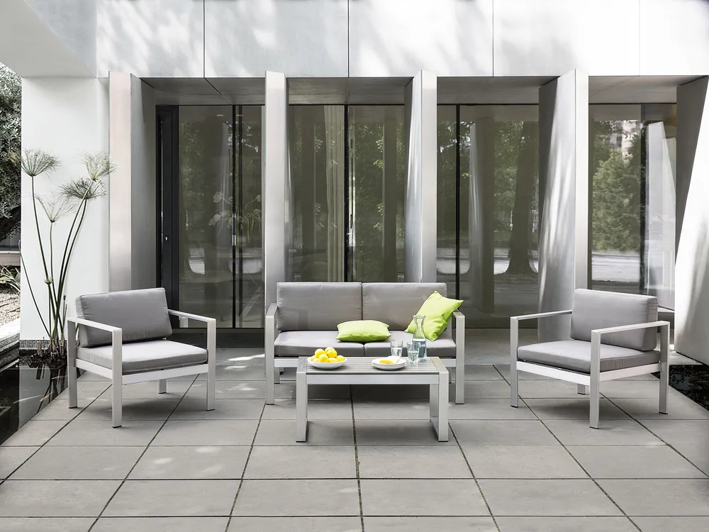 Garden Lounge Set with Table 4 Seater SALERNO Metal Light Grey