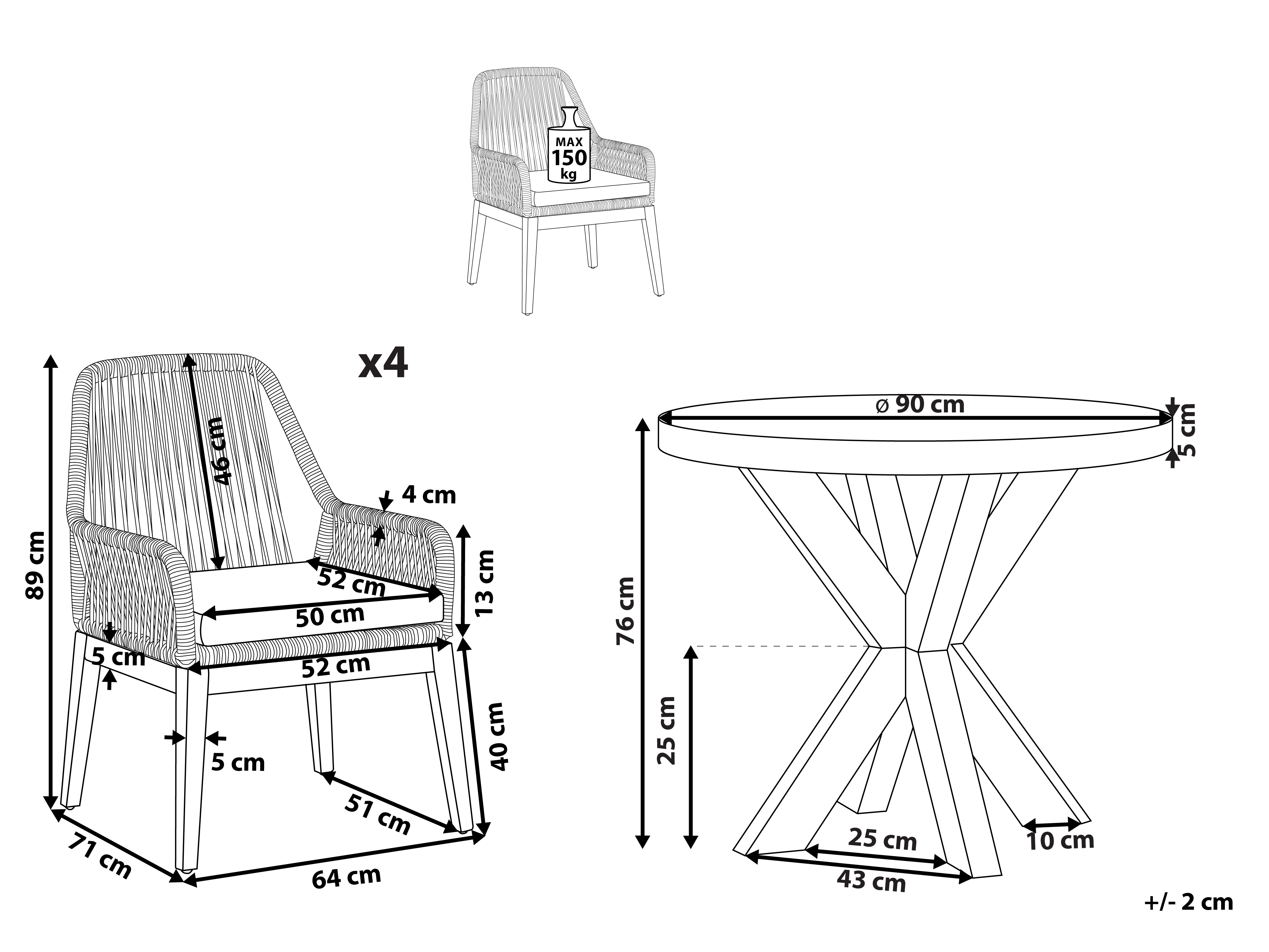 Garden Dining Set 4 Seater OLBIA with Cushions Concrete Black_809619
