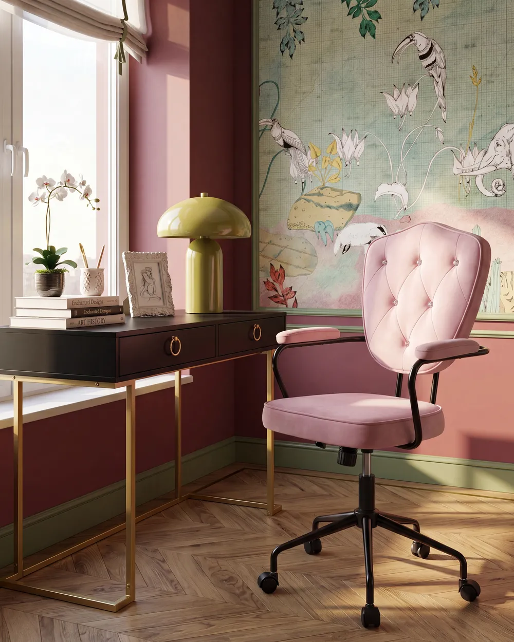 Desk Chair VELISSE Velvet Pastel Pink_1082976