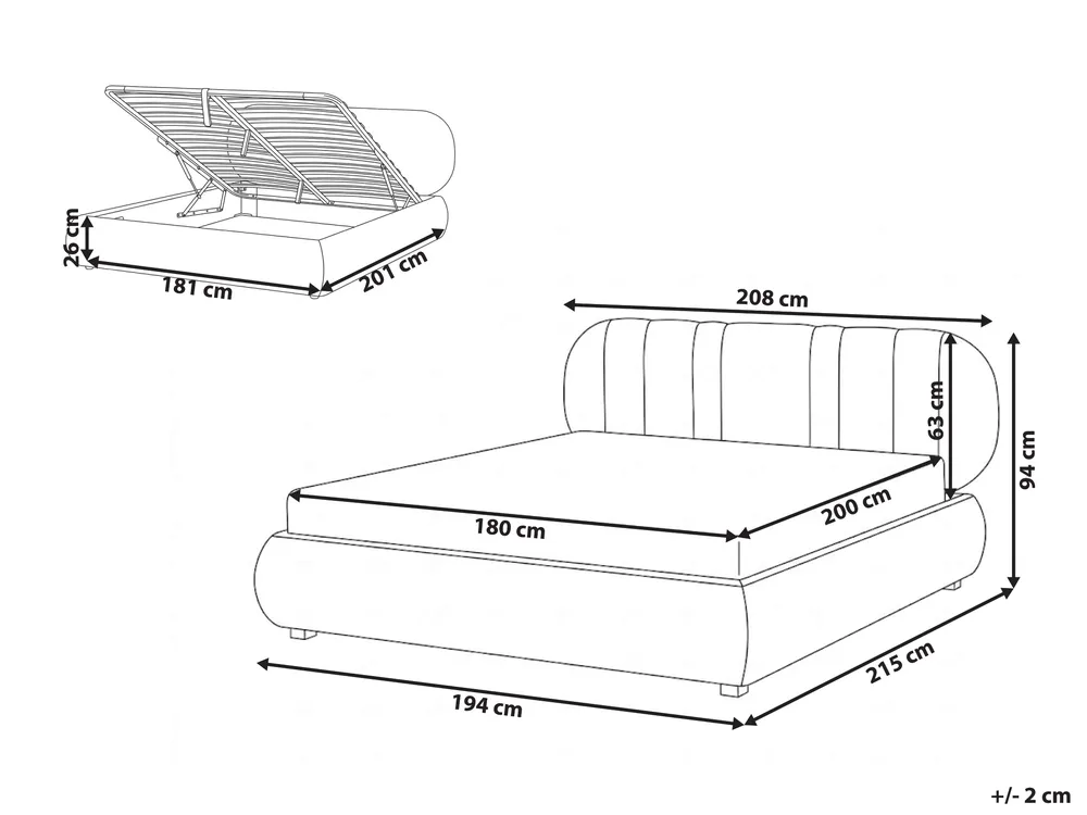 Ottoman Bed CAMPAN Fabric Taupe 180 x 200 cm (EU Super King)_1056226