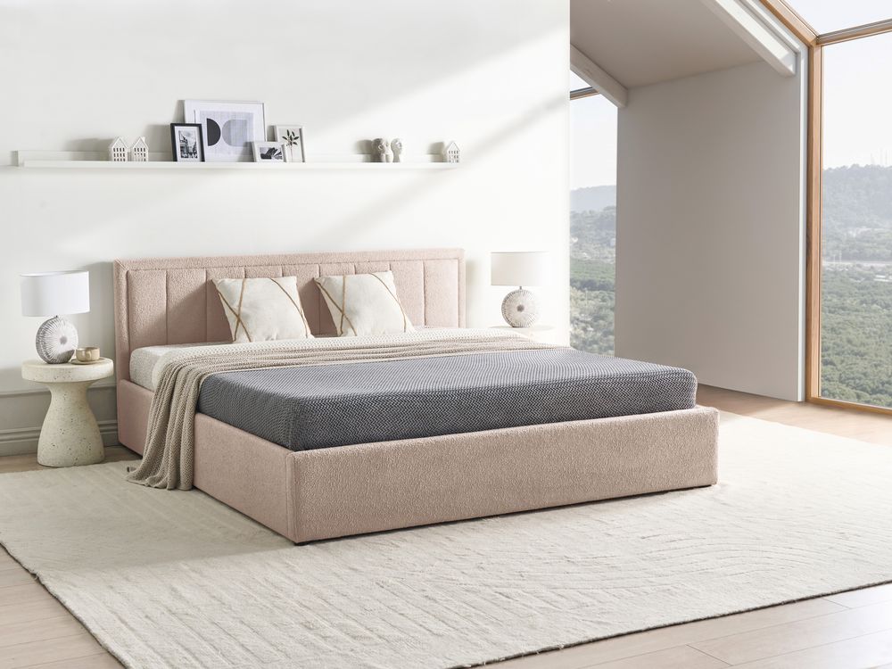 Seng med oppbevaring MONTLAUR Bouclé Beige 180 x 200 cm