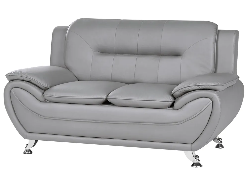 Sofa 2 Seater LEIRA Faux Leather Grey_1058634