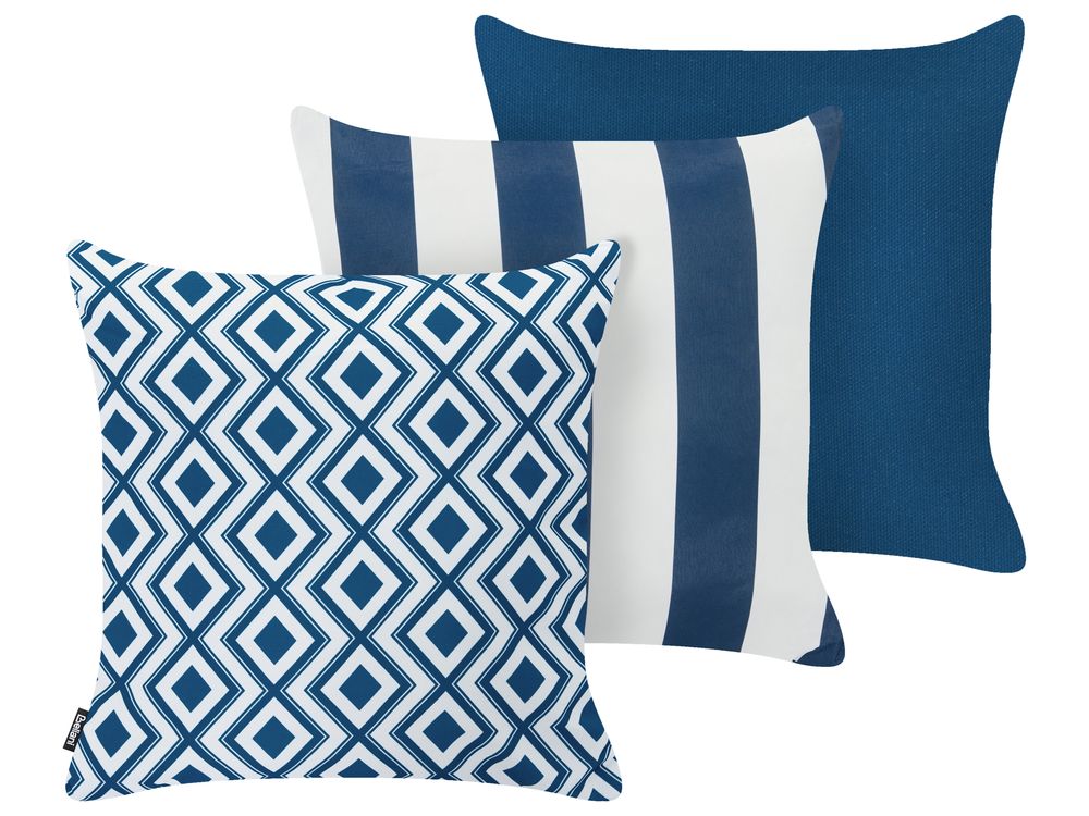 Set med 3 utomhusdynor DEUTZIA Geometriskt tryck 45 x 45 cm Marinblå