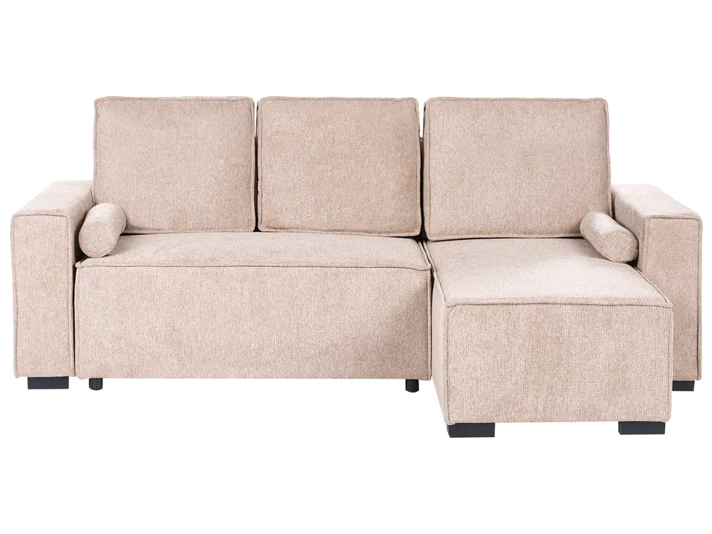 Corner Sofa Bed 3 Seater EDANE with Storage Fabric Beige Left Hand