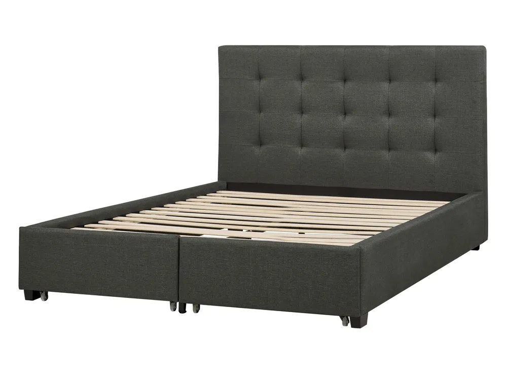 Bed with Storage Drawers LA ROCHELLE Fabric Dark Grey 140 x 200 cm (EU Double)_904575
