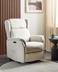 Electric Recliner Chair ELEGY with Footrest Velvet Light Beige_924114