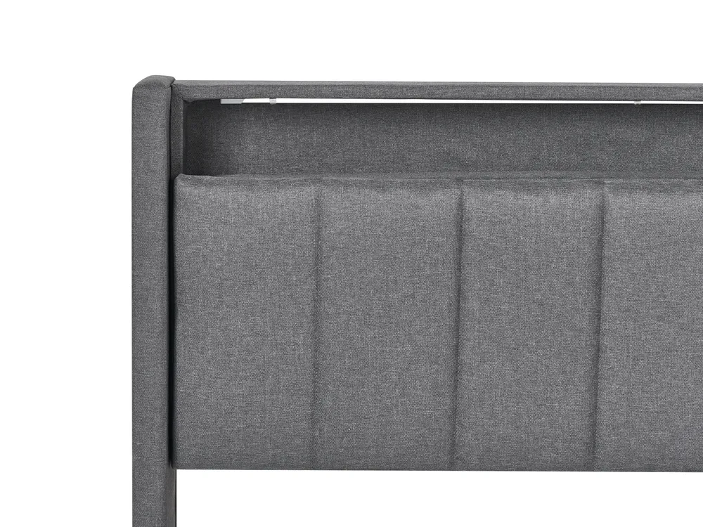 Säng med LED-belysning BEAULIEU Mörkgrå 160 x 200 cm med förvaring med USB-port_993606