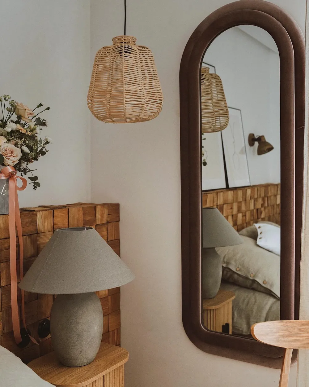 Wall Mirror CULAN 60 cm 160 cm Velvet Pink_946471