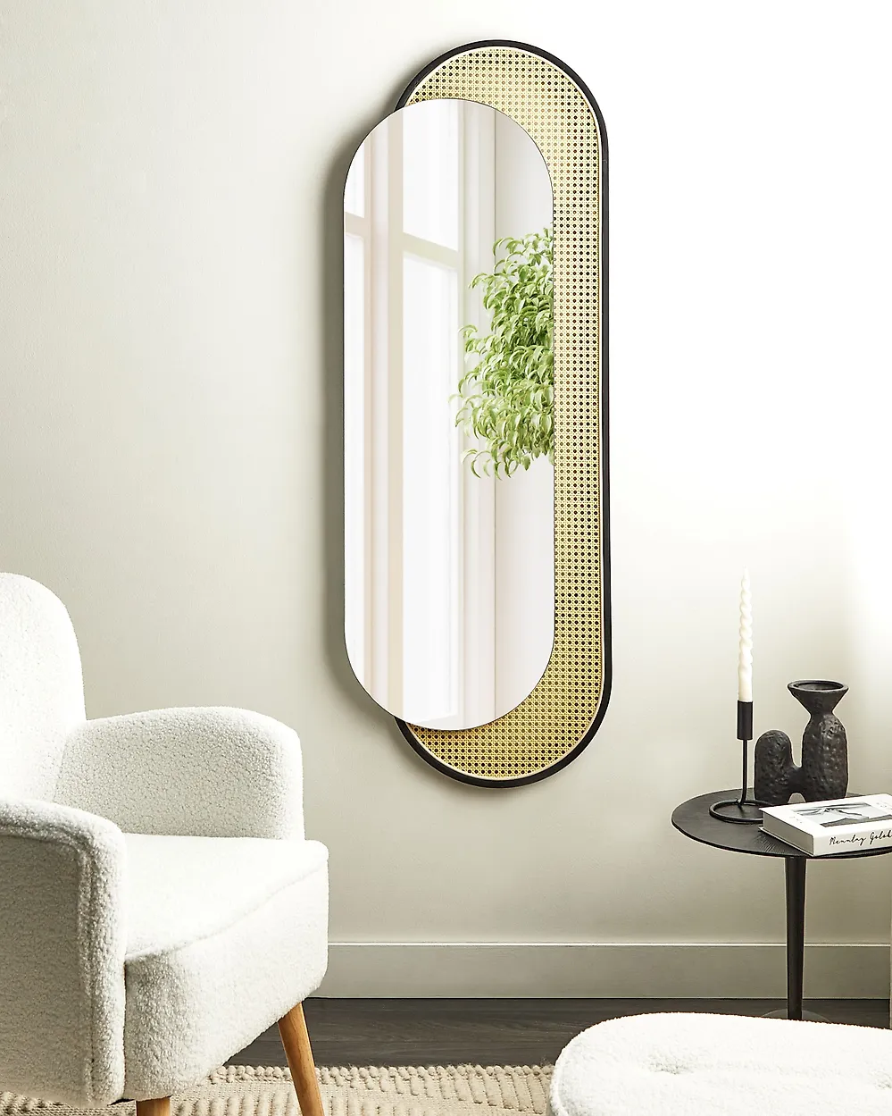 Wall Mirror CREIL 51 cm 143 cm PE Rattan Natural_1182737