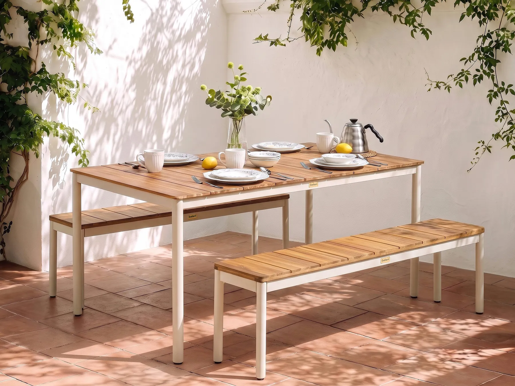 Set of 2 Garden Benches GIOVINAZZO 32 cm Acacia Wood Brown_1124713