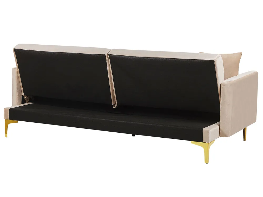 Sofa Bed 3 Seater LUCAN Velvet Beige_810439