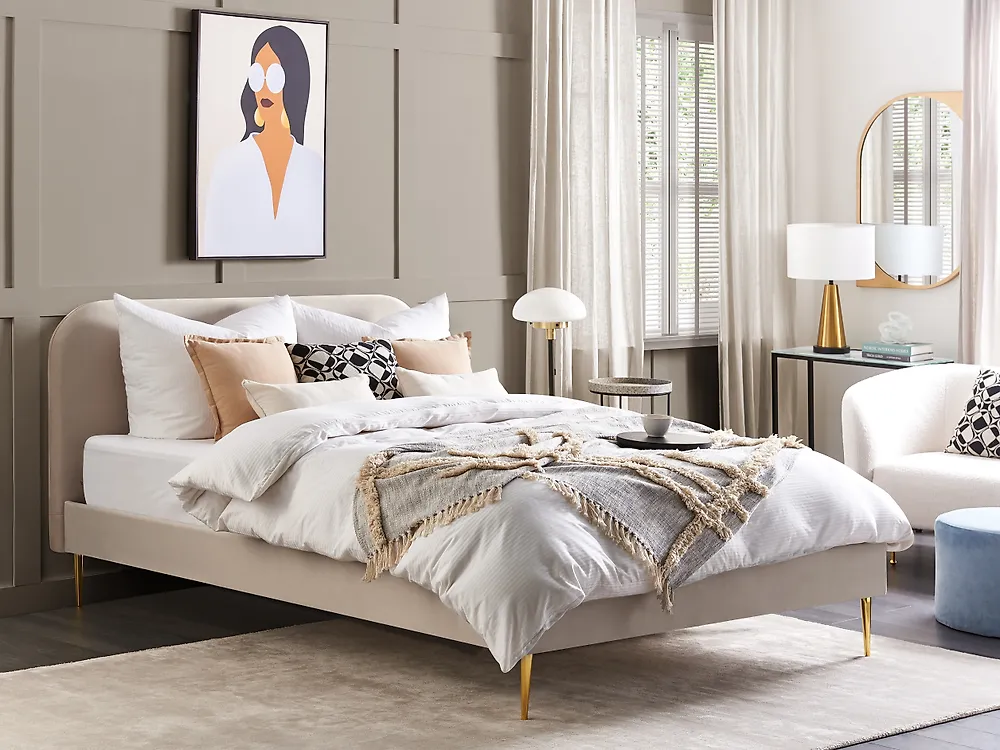 Säng med lamellram Sammet FLAYAT 180 x 200 cm Ljusbeige_1172001
