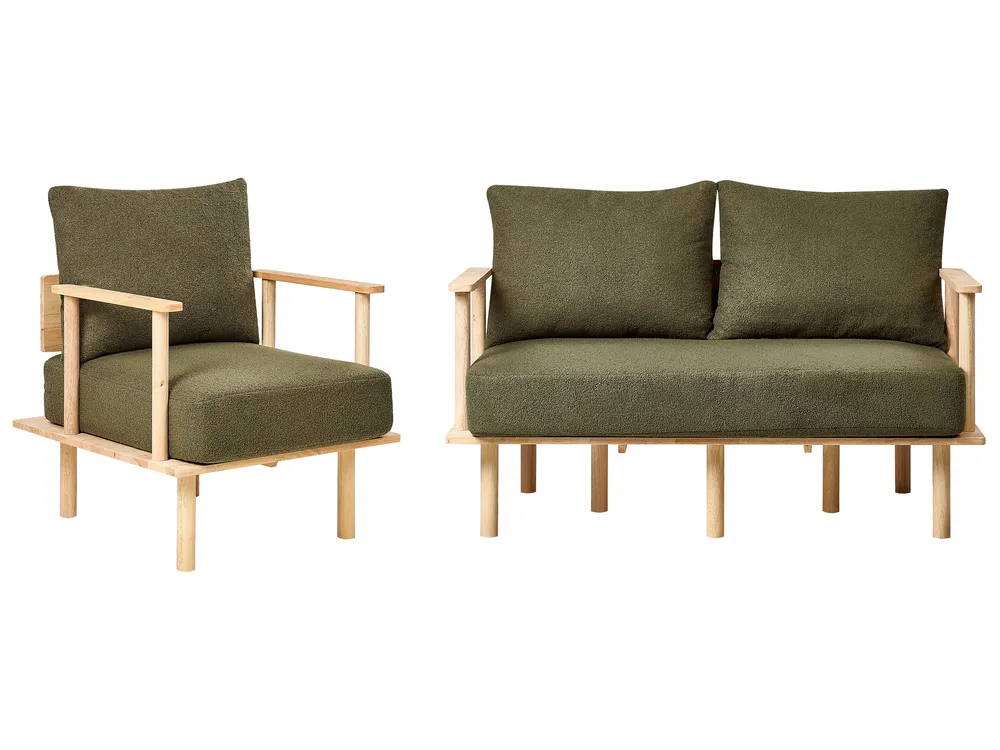 Living Room Set 3 Seater ASKER Boucle Dark Green_932675