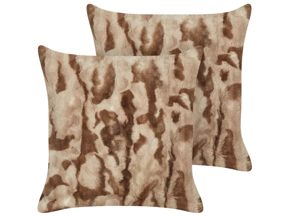 Set of 2 Decorative Cushions BAKIRA 45 x 45 cm Faux Fur Brown Abstract Pattern