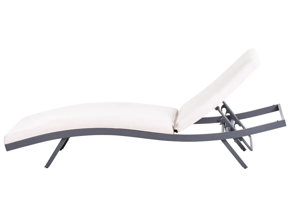 Sun Lounger with Cushion AMELIA Reclining Metal Light Beige_986630