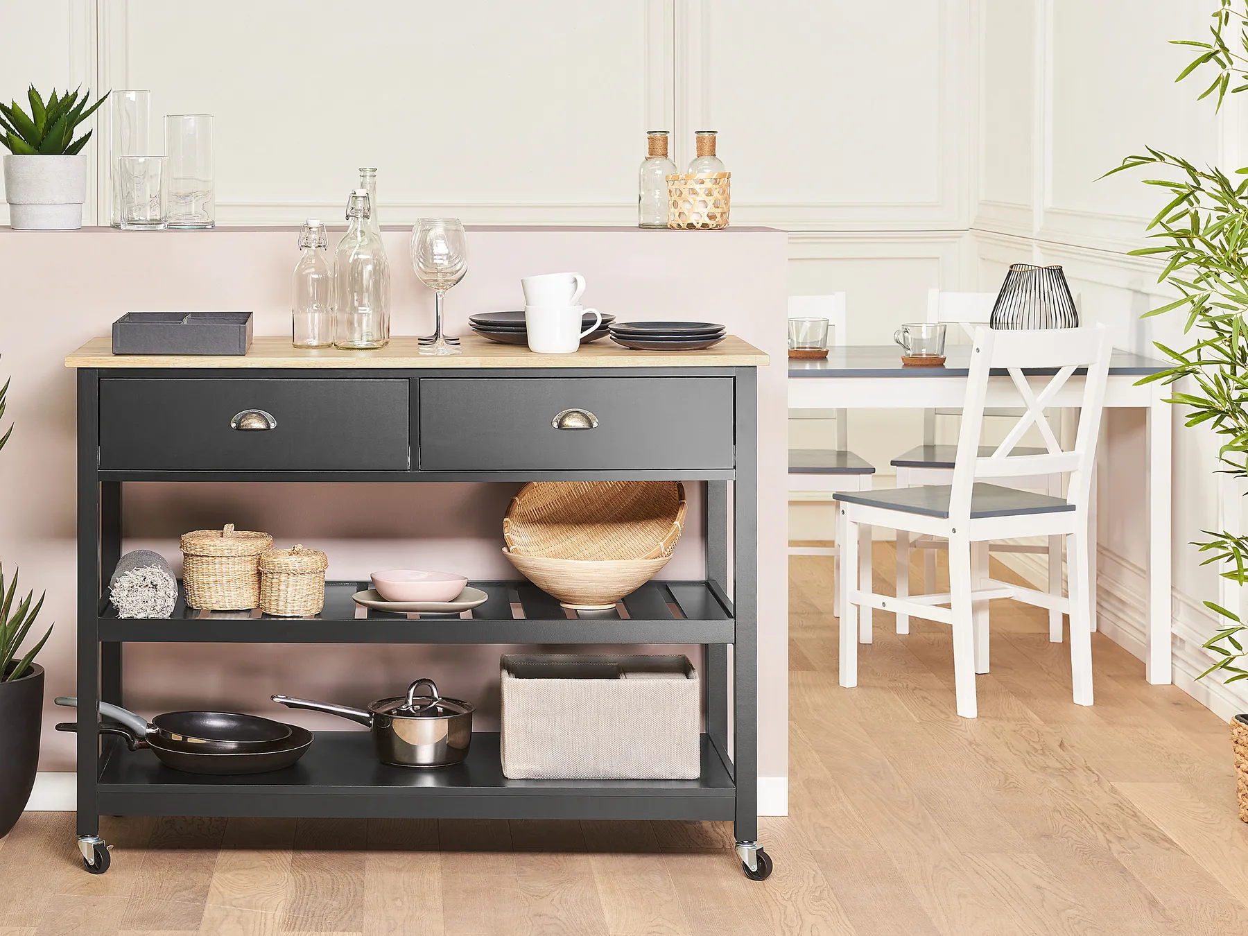 Kitchen Trolley NAVARINO Wood Black_774590
