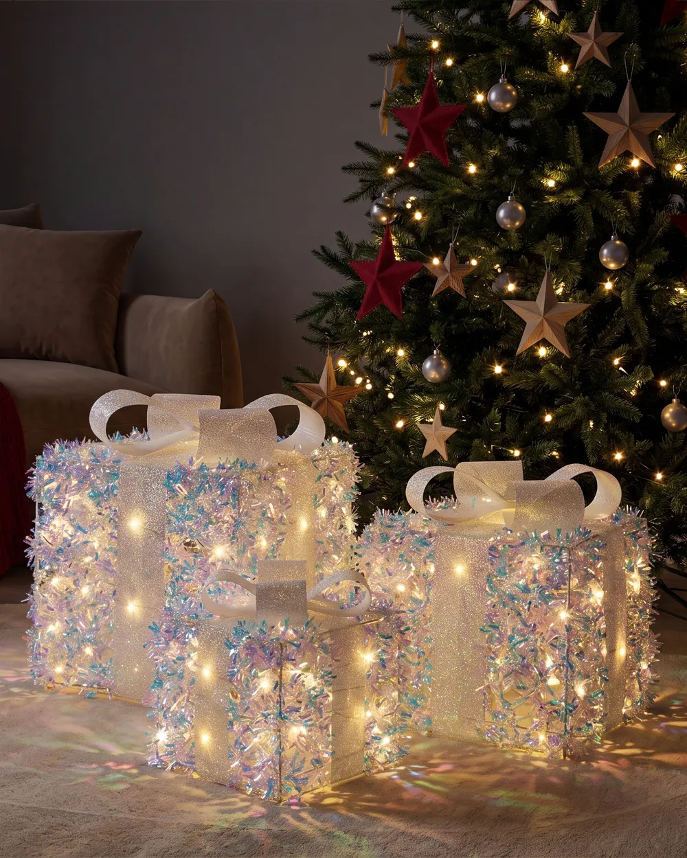 Set of 3 Christmas Decorations LED HALLANGEN 20/25/30 cm Christmas Gifts Multicolour_1141557