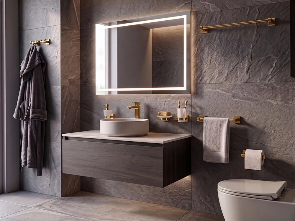 6-Piece Bathroom Hardware Set TALARA with Towel Bars and Hooks Gold