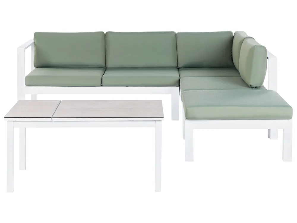 Garden Corner Sofa with Table 5 Seater MESSINA Metal Green Left Hand
