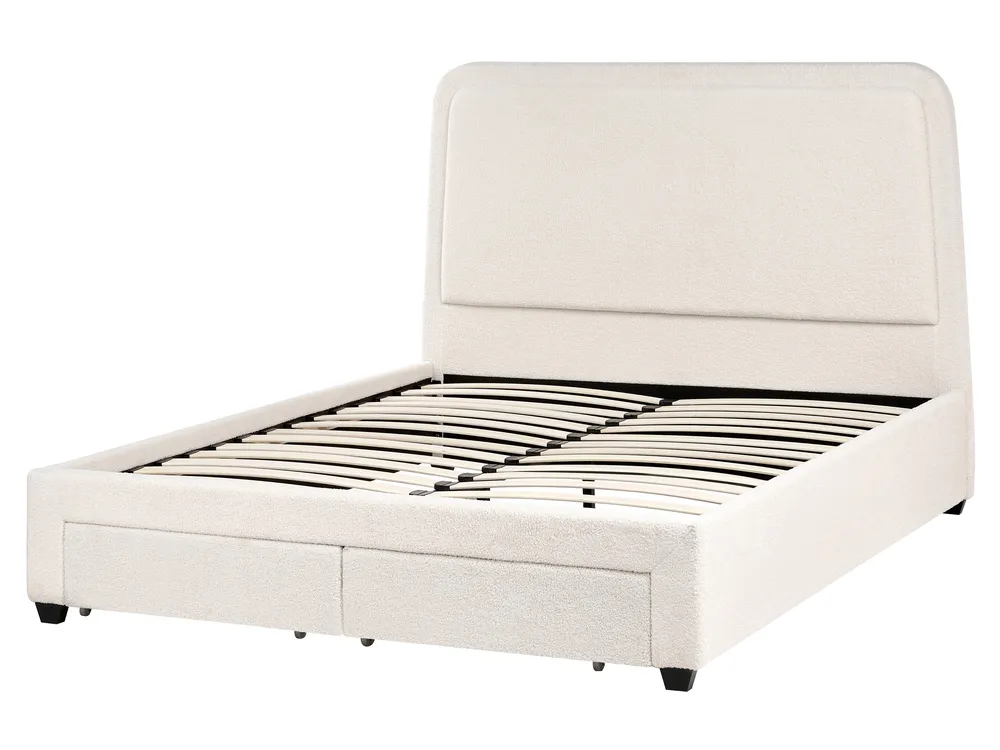Bed with Storage Drawers SARDENT Boucle Off-White 160 x 200 cm (EU King Size)_1009110