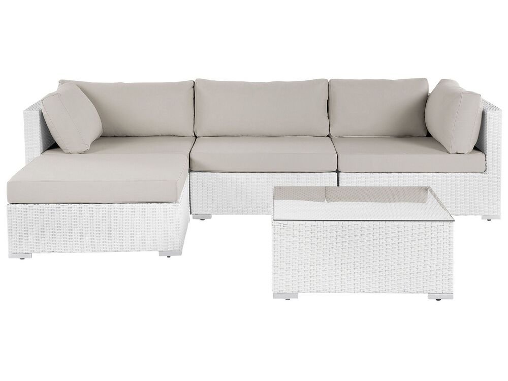 Garden Corner Sofa with Table 4 Seater SANO Modular PE Rattan White Right Hand