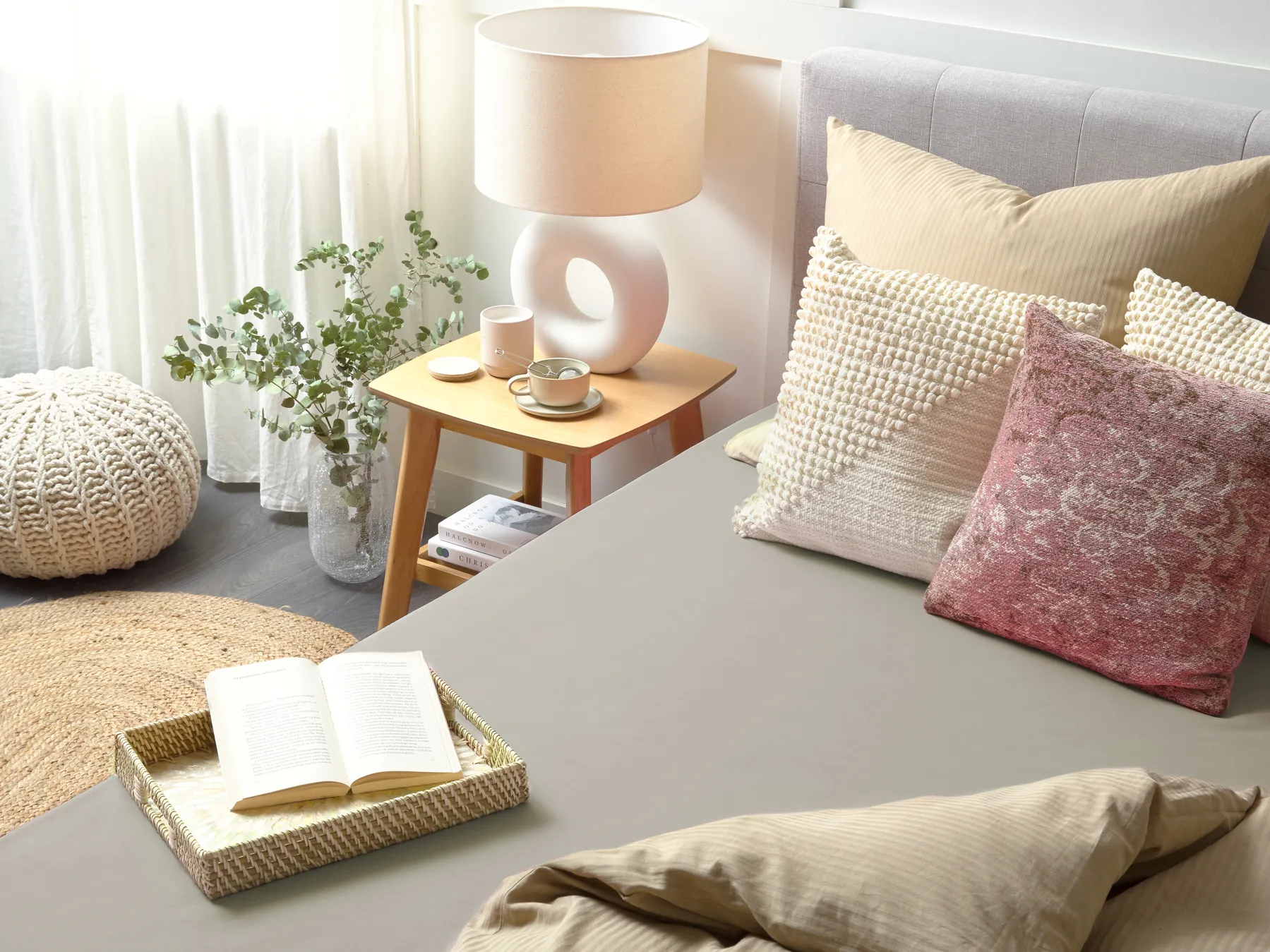 Fitted Sheet JANBU 140 x 200 cm Cotton Taupe_845215