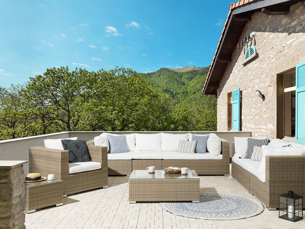 Garden Lounge Set with Table 8 Seater MAESTRO Modular PE Rattan Light Brown