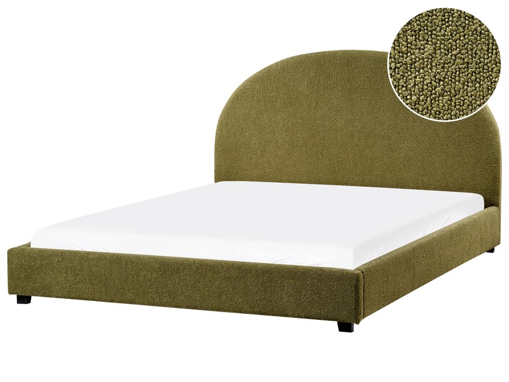 Bed Boucle VAUCLUSE 160 x 200 cm (EU King Size) Olive Green