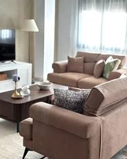 Living Room Set 5 Seater SKIVE Fabric Light Brown_1001547