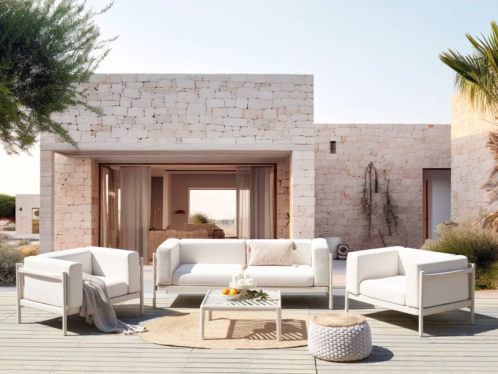 Garden Lounge Set with Table 4 Seater FERRETTI Light Beige