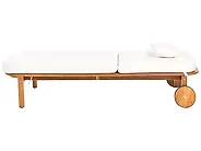 Sun Lounger with Cushion LATERZA  Reclining Certified Acacia Wood White_1165855