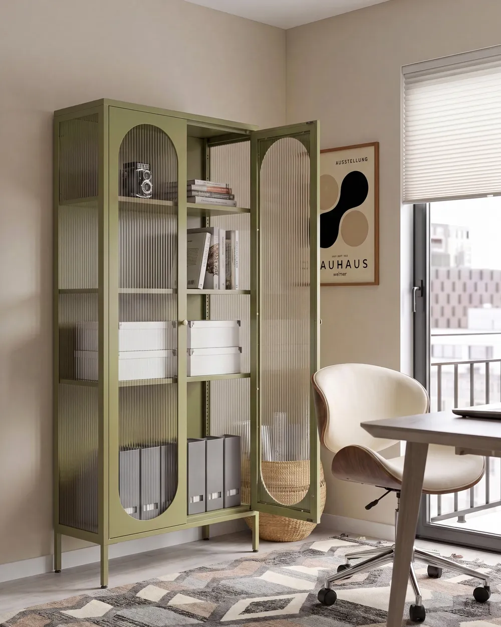 Glass Display Cabinet FOXTON 80 cm Metal Green_1108641