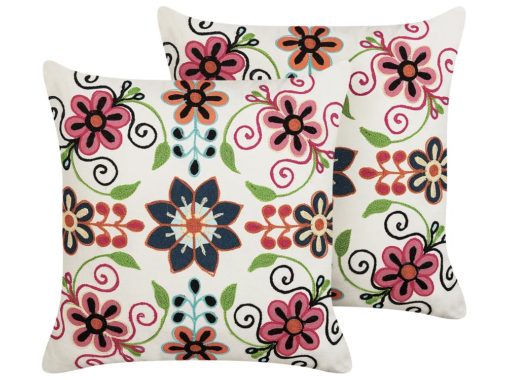 Set of 2 Decorative Cushions BAHRAICH 50 x 50 cm Cotton Multicolour Floral Pattern