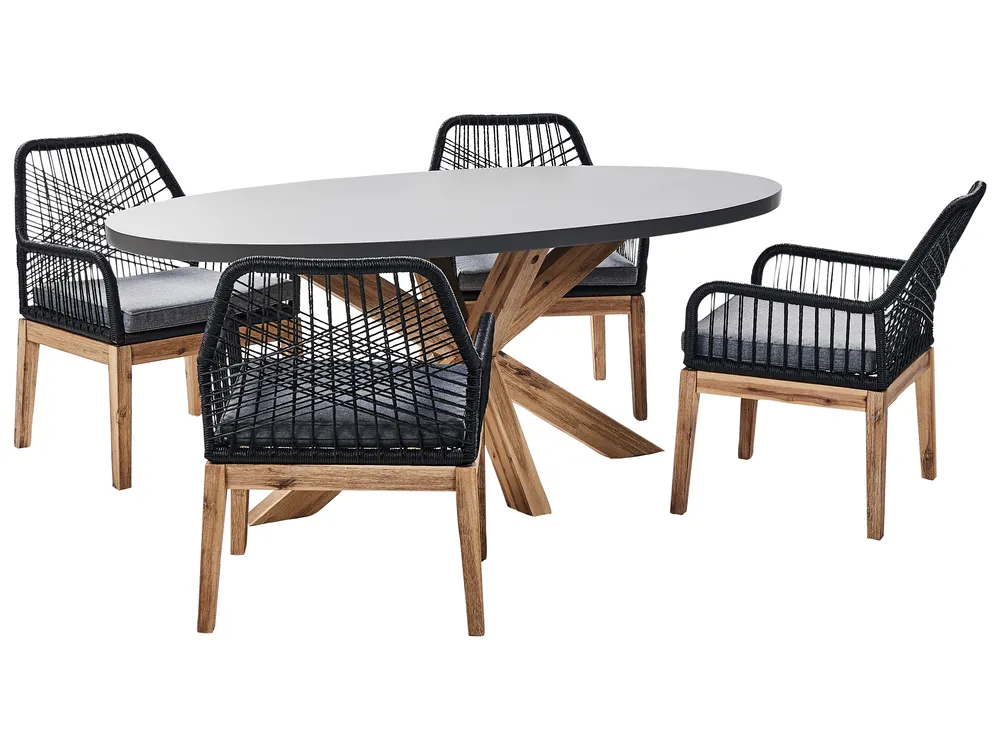 Garden Dining Set 4 Seater ORISTANO with Cushions Concrete Black