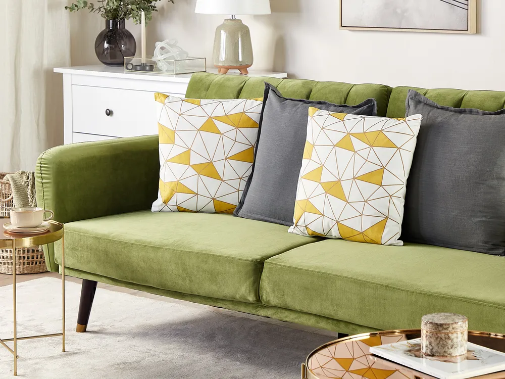 Set of 2 Decorative Cushions CLARKIA 45 x 45 cm Cotton Yellow Geometric Pattern