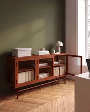 Glass Display Sideboard DEVON 115 cm Metal Golden Brown_1113140