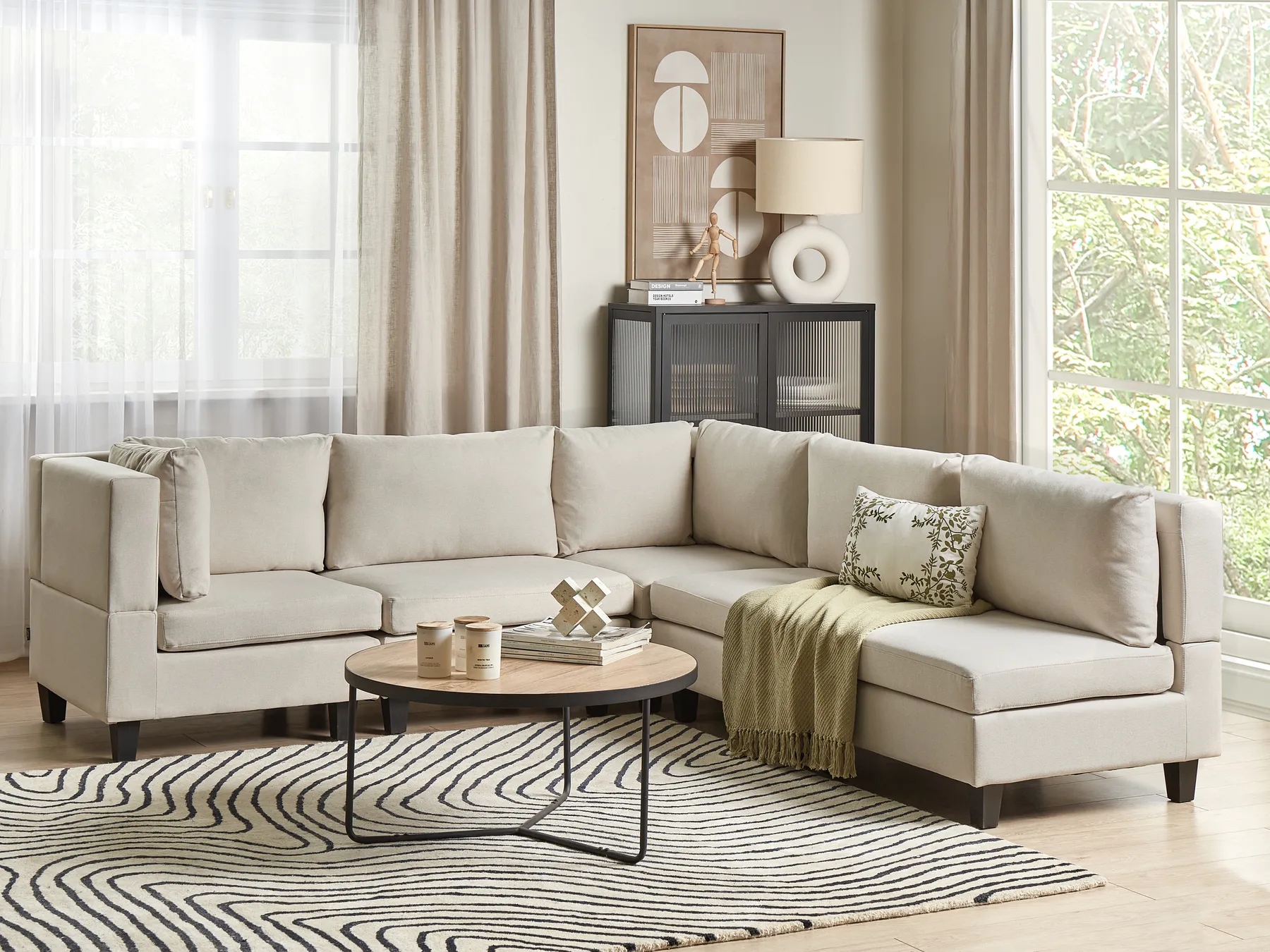 Modular Corner Sofa 5 Seater UNSTAD Fabric Light Beige Right Hand_925355