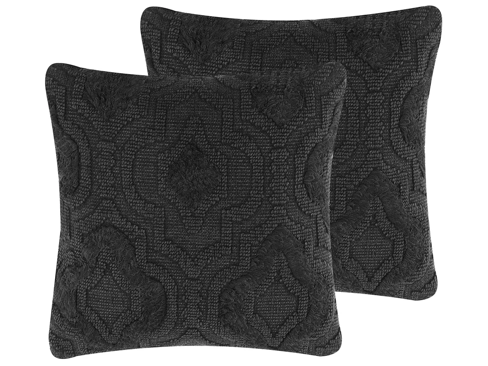 Throw Cushion PAIKA 45 x 45 cm Cotton Dark Grey Ikat