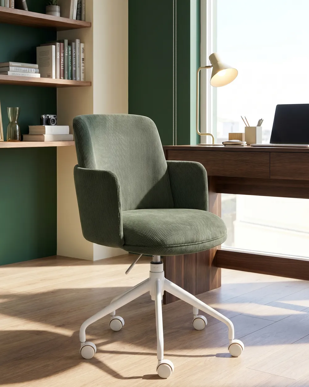 Office Chair DRYDEN Corduroy Dark Green_1082917