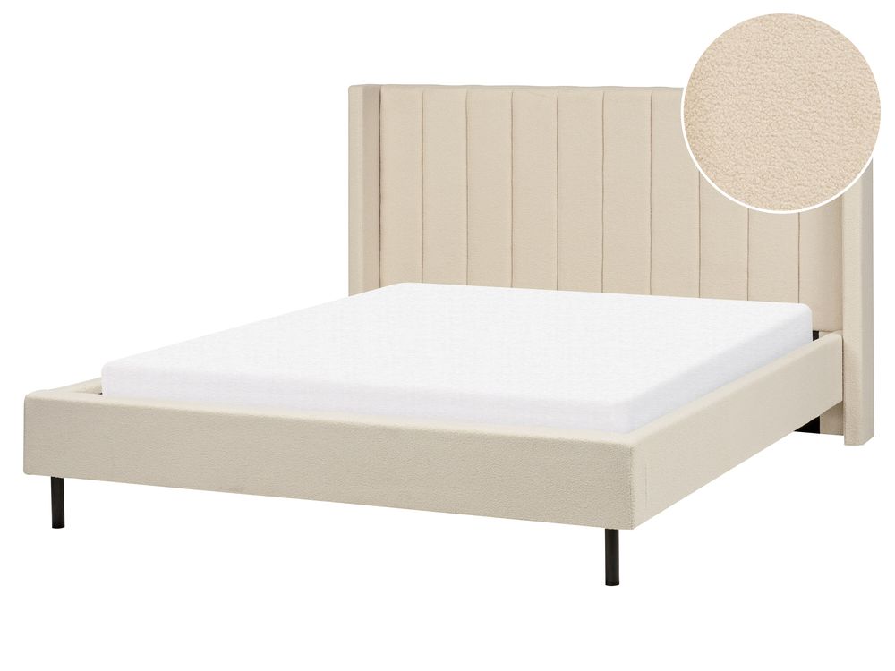 Säng med lamellram Bouclé VILLETTE 160 x 200 cm Beige