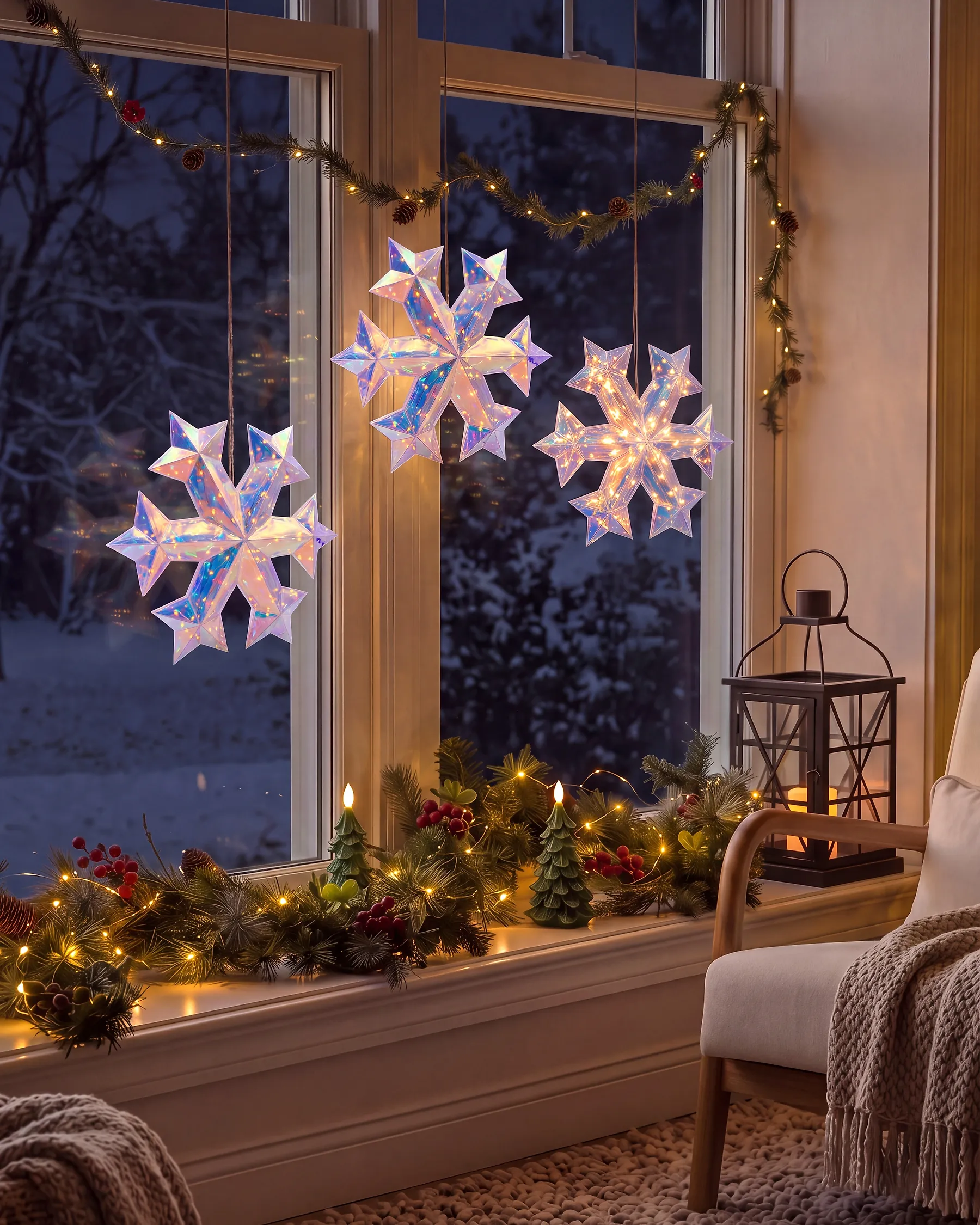 Seinäkoristesetti 3 kpl LED-valo MULTIA 25 cm Lumihiutale Monivärinen_1186410