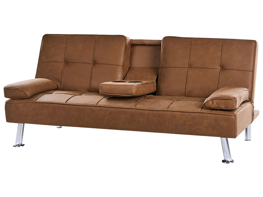 Sofa Bed 3 Seater ROXEN Faux Leather Golden Brown_1044118