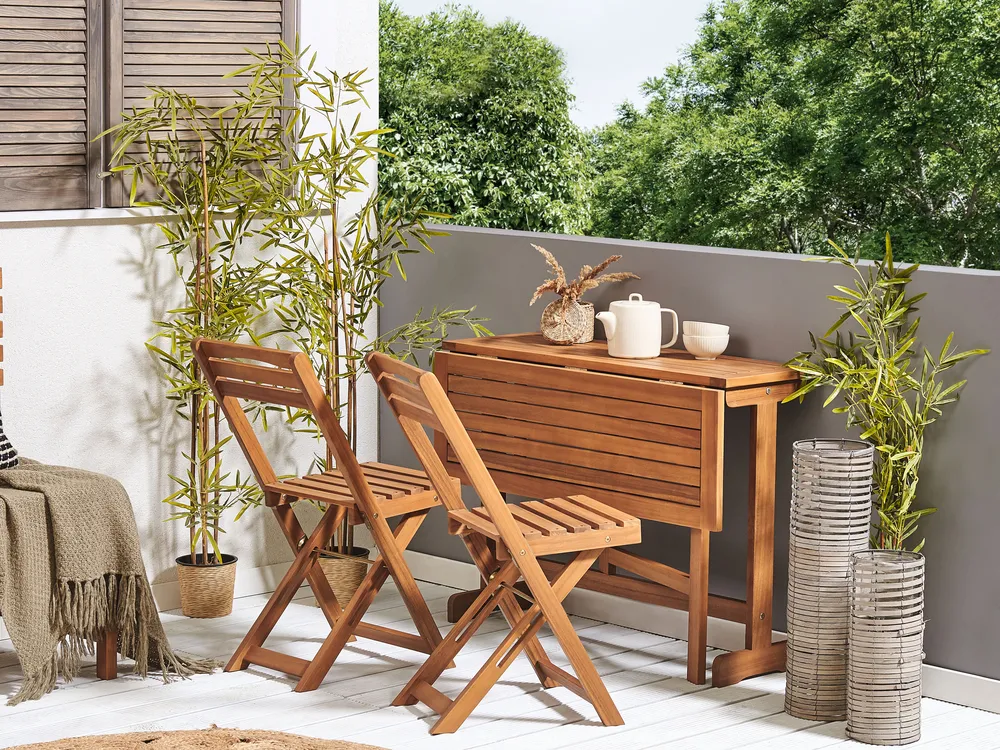Bistro Set Folding LENOLA Acacia Wood Brown