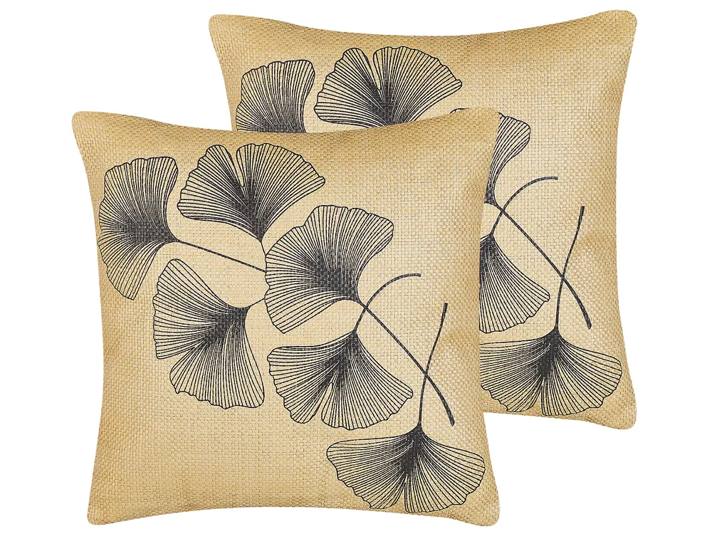 Set of 2 Decorative Cushions WAKAD 45 x 45 cm Beige Plant Pattern